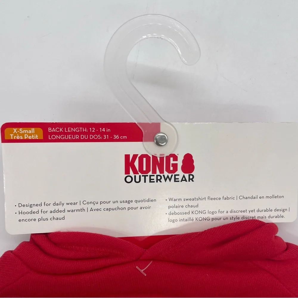 Dog KONG OuterWear Size XS Trim striped Fleece pull over Hoodie Red & White‎